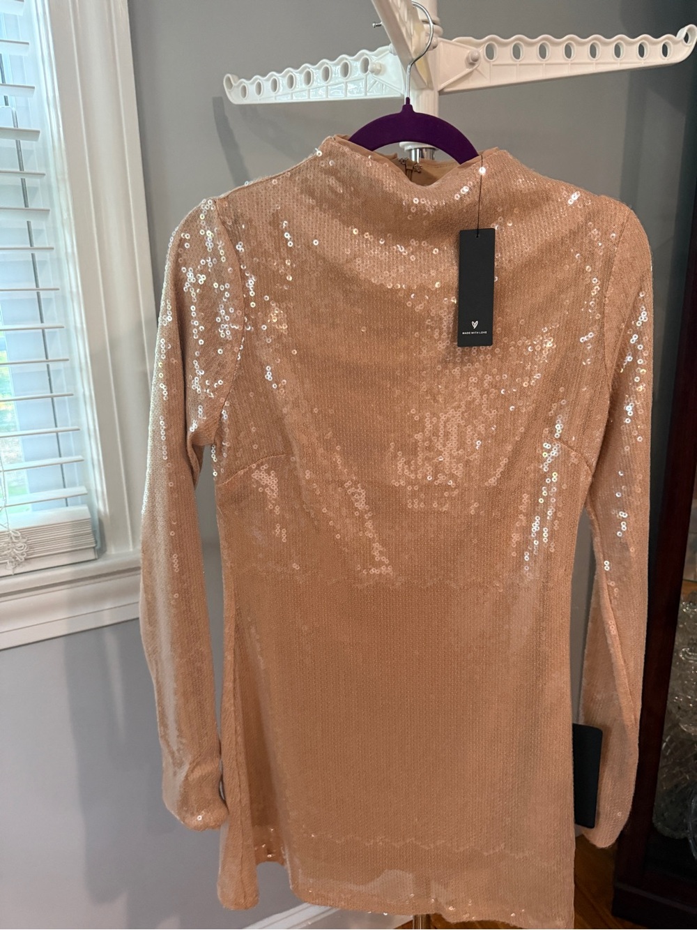 Lulu's Champagne Sequin Long Sleeve Mini Dress NWT